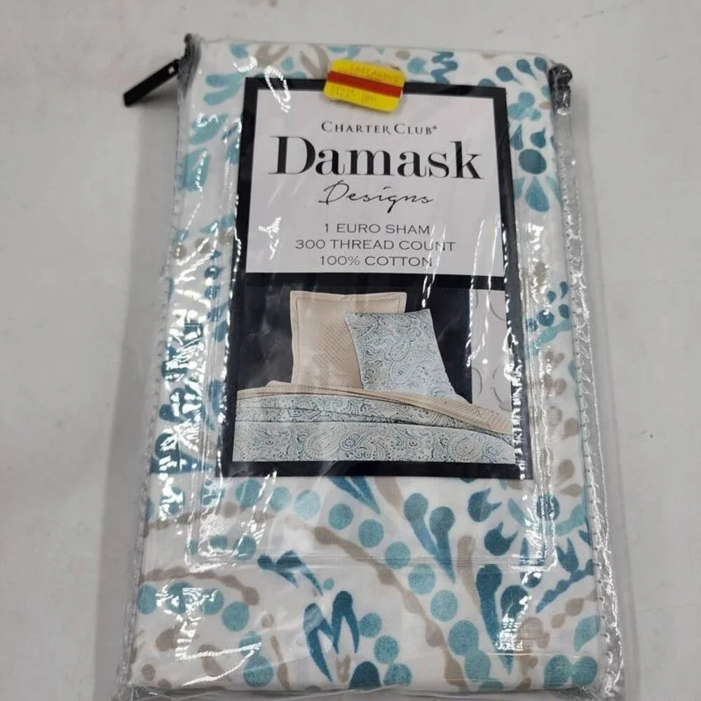 Charter Club Damask Paisley Sham Unisex European Blue Zip Closure